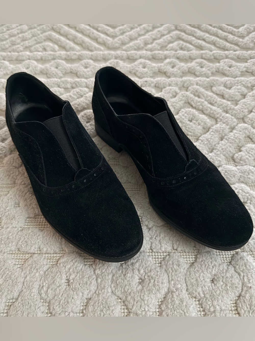 Franco Sarto Jaden Black Suede Leather Oxford Loafers Women’s 9M Brogue Preppy